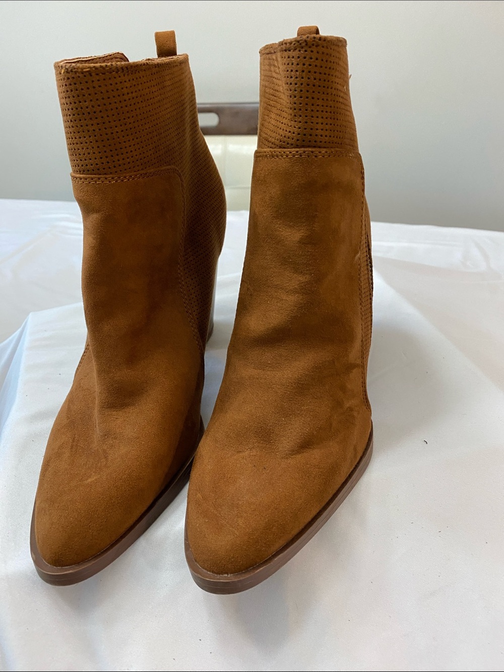 Qupid Tan Suede Wedge Ankle Booties